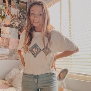 white oversize cropped volleyball graphic tee